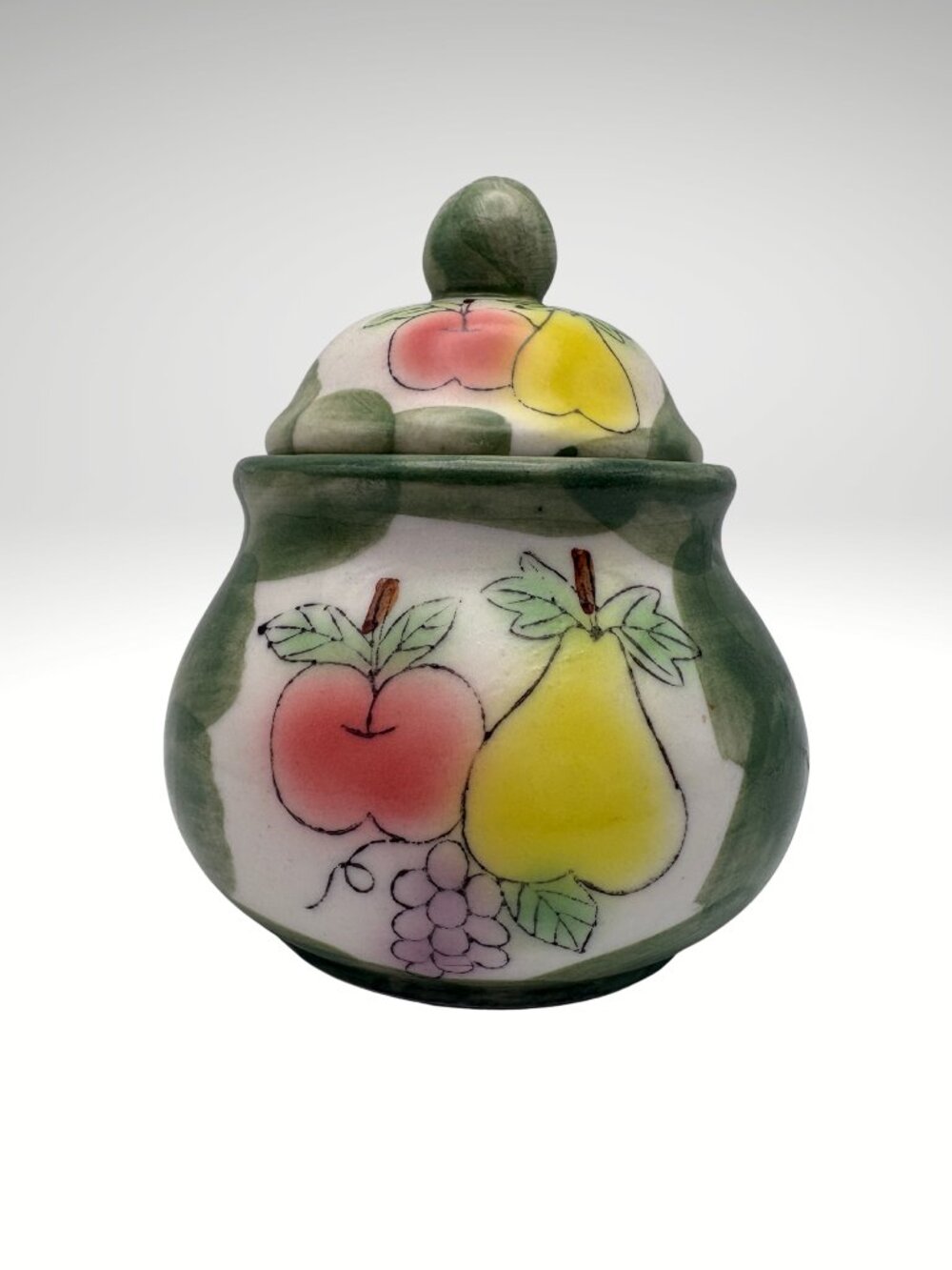 Vintage Style Tuscan Fruit Green Ceramic Sugar Bowl Jar (SKU:017MG)